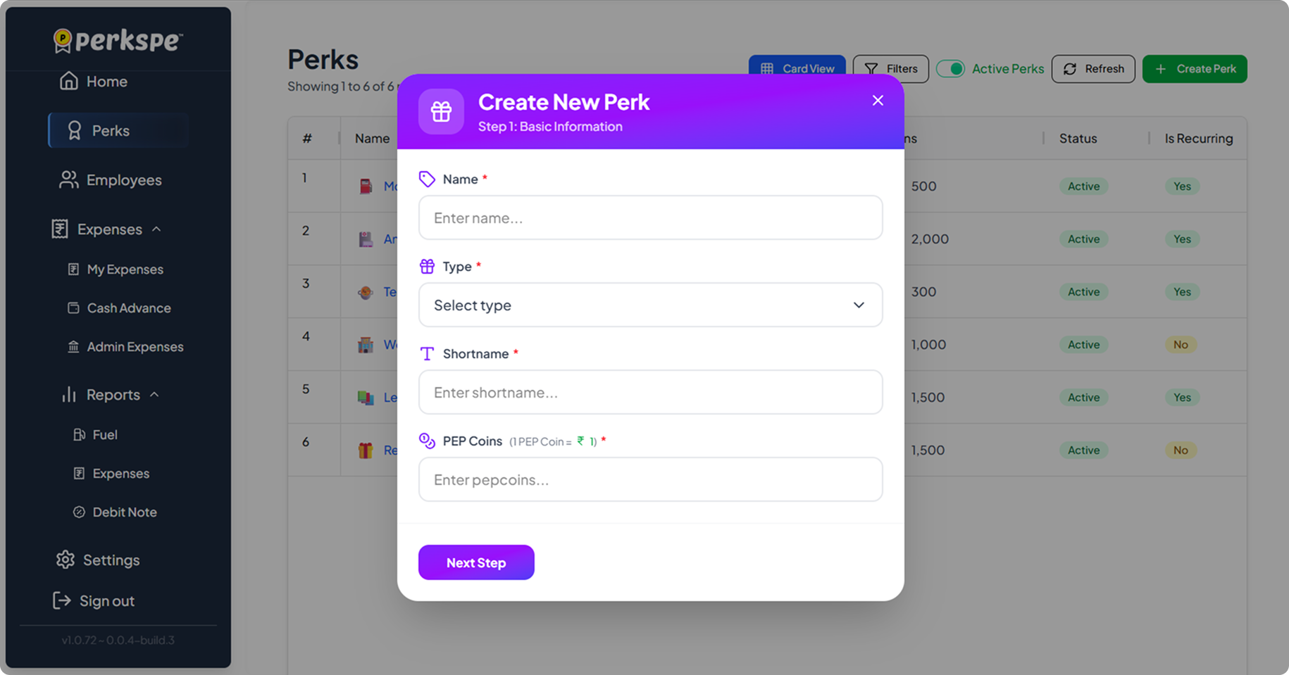 Perkspe Employee Dashboard